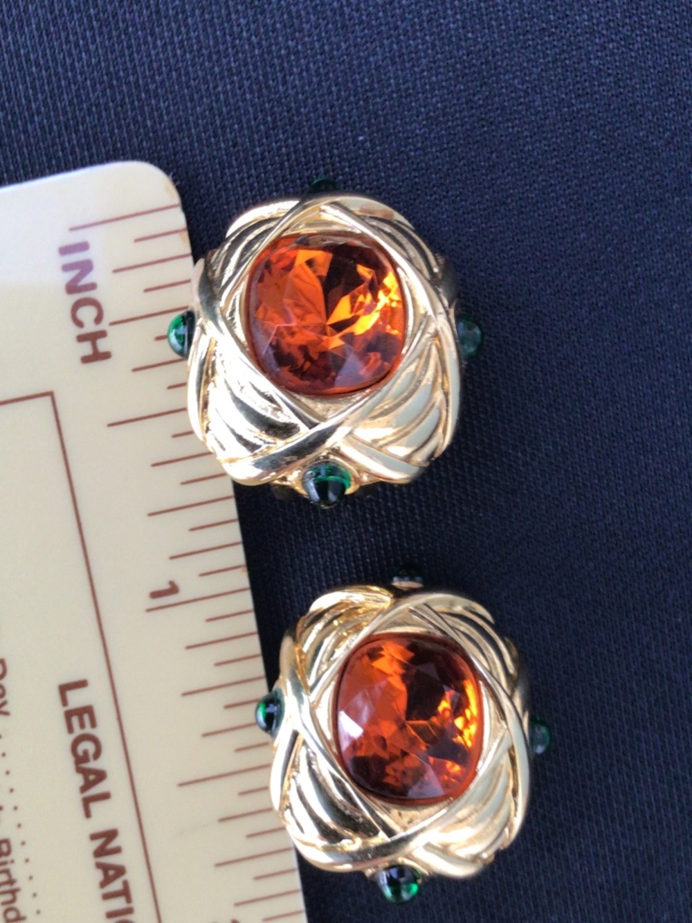 Vintage Nolan Miller Faux Topaz and Green Accents Button Clip On Earrings - Picture 6 of 16